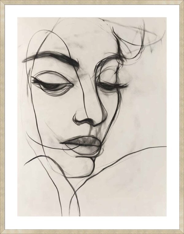 Line Drawing of a Woman - 5cm White Border Sm. Box Champagne