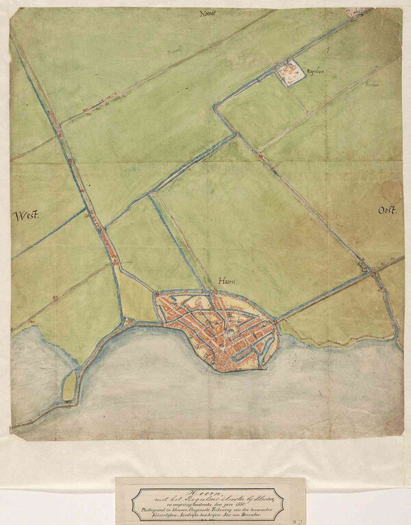 Museumkwaliteit reproductie van de oude kaart Hoorn 1560, de plattegrond van Jacob van Deventer.