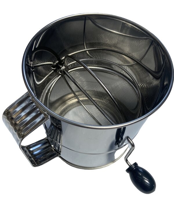 Quality Industries Sifter, Manual, Rotary Hand Crank, 6? Diameter, Stainless Steel - Professional Flour Sieve - Dough Blender - Commercial Kitchen Utensil