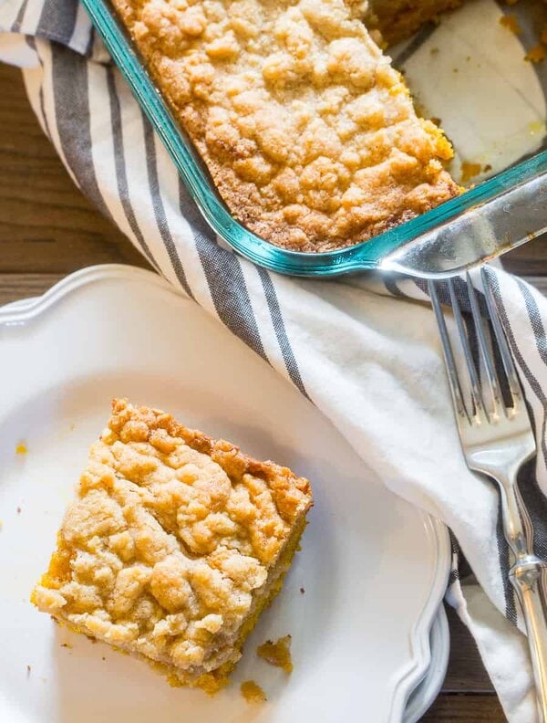 Piece of Pumpkin Coffee Cake from above