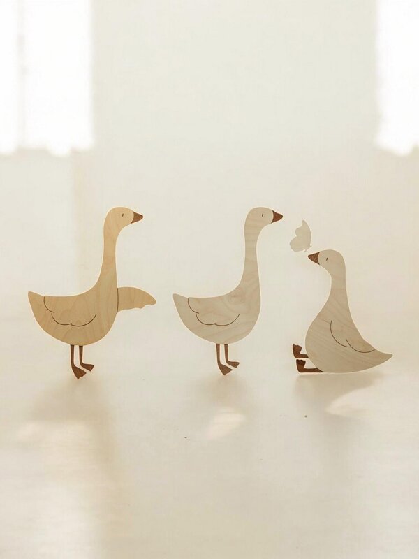 Birch Plywood Goose Wall Decor Set: Modern Minimalist Animal Art