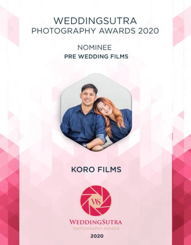 Koro Films nominee certificate for Pre Wedding Films at WeddingSutra Photography Awards 2020