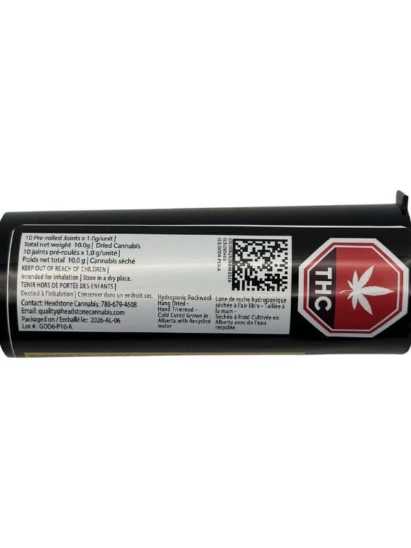 Headstone Cannabis 10 Toke 10 Pre-Rolls 10x1g pack featuring Godzilla indica strain flower.