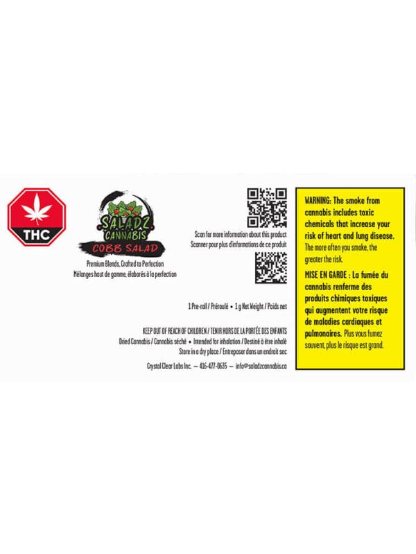 Cobb Salad Pre-Roll Single 1g premium multi-strain craft hybrid joint by Saladz, available for local delivery from Montrose Cannabis.