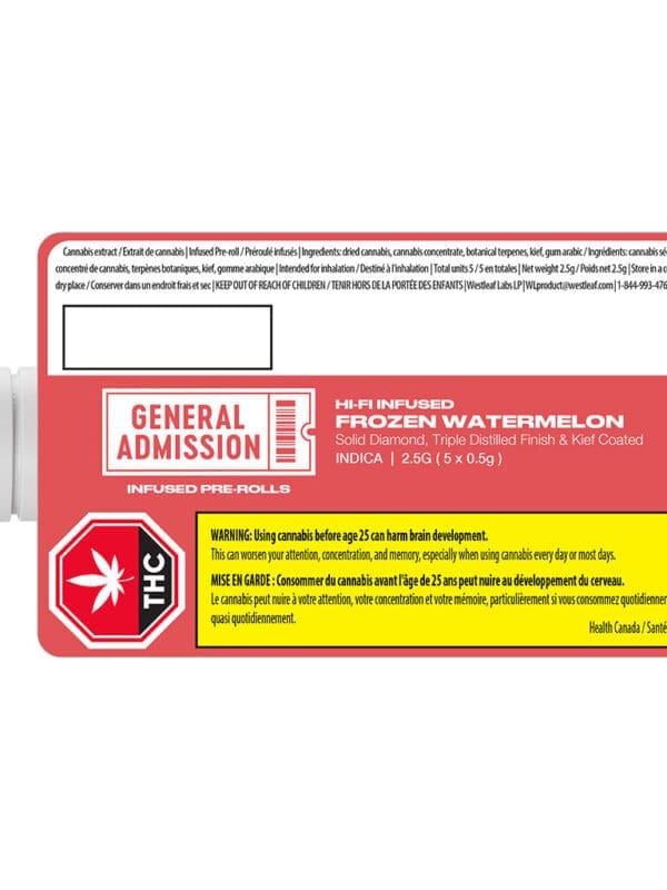 Frozen Watermelon Hi-Fi Infused Pre-Rolls 5 Pack General Admission Montrose Cannabis