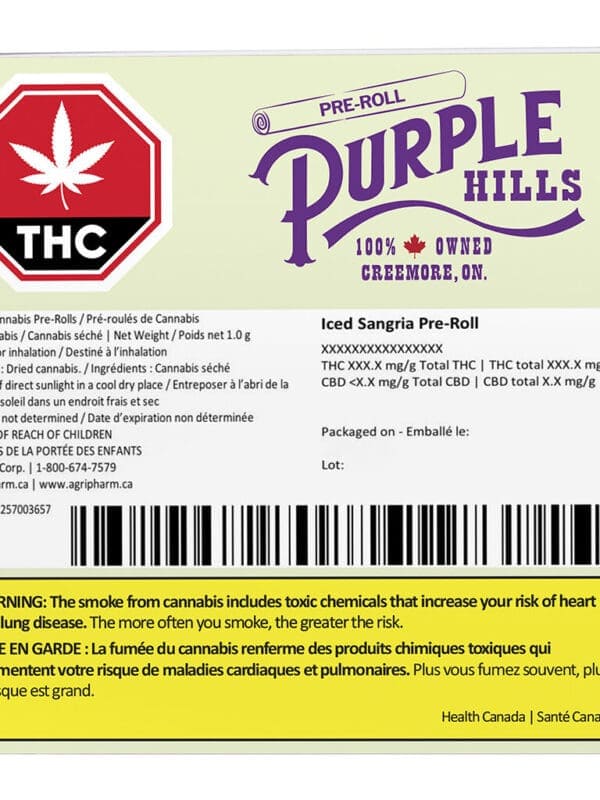 Iced Sangria Pre-Roll Single 1g premium tropical hybrid joint by Purple Hills, available for local delivery from Montrose Cannabis.