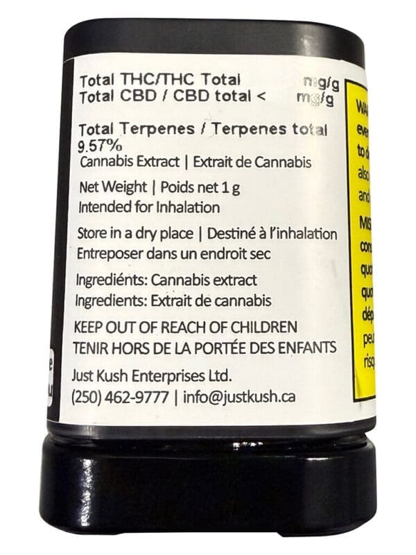 Just Kush Live Rosin Reserve 1g jar showing high-quality, cold-cured solventless concentrate.