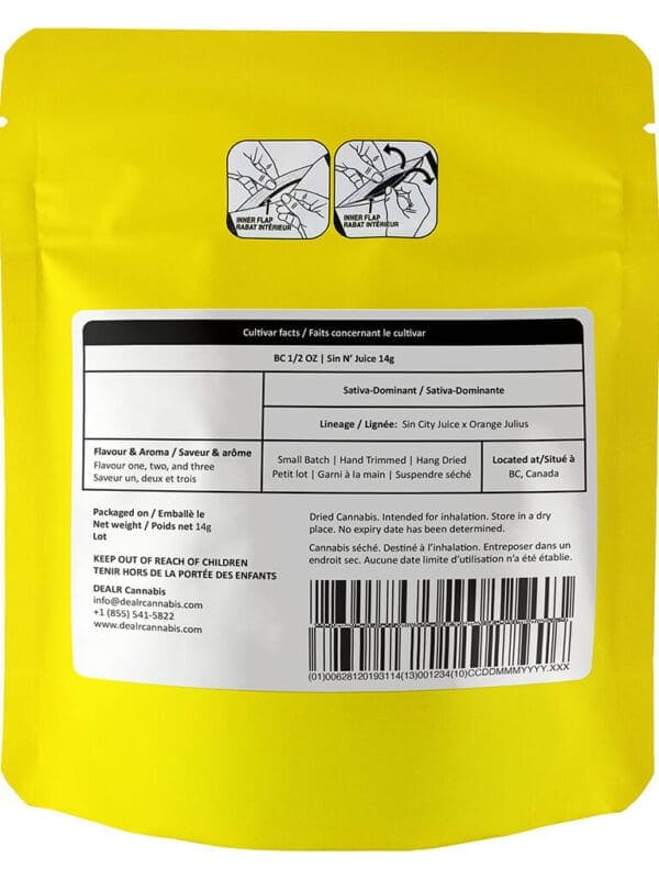 Sin N' Juice 14g Big Bag sativa flower by BC 1/2 OZ - Montrose Cannabis