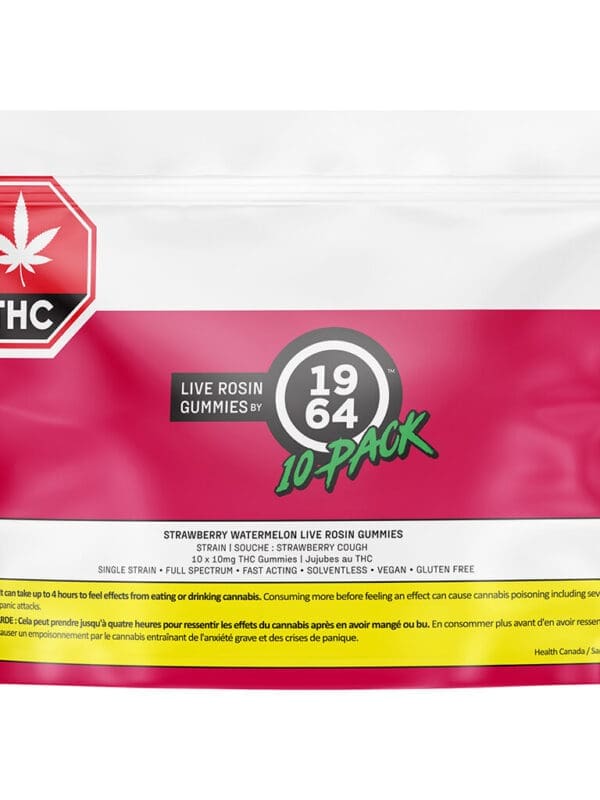 1964 Supply Co Strawberry Watermelon Live Rosin 10-pack vegan soft chew edibles close up at Montrose Cannabis