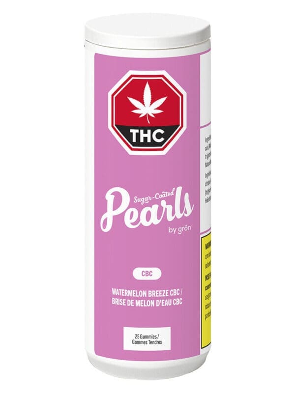 Pearls by Gron Watermelon Breeze CBC 25-pack soft chews sugar-dusted edibles at Montrose Cannabis