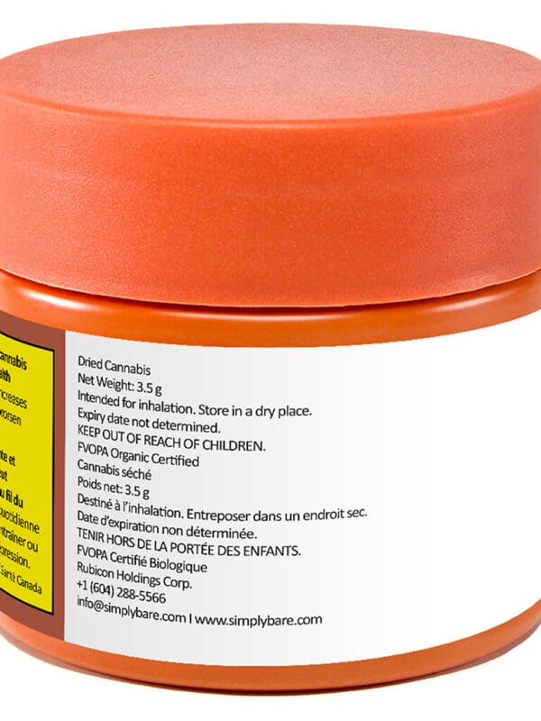 BC Organic Tangerine Sunrise 3.5g premium organic sativa cannabis flower by Simply Bare, available for local delivery from Montrose Cannabis.