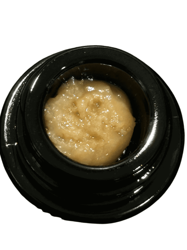 Unlicensed Producer Champaya Live Rosin 1g jar displaying a pale golden, wet-badder texturized hash rosin.