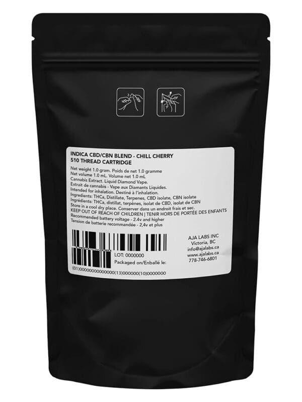 Chill Cherry CBD:CBN Blend 510 by Discreet. Premium indica vapes featuring sweet cherry notes, 77-83% THC, and liquid diamonds at Montrose Cannabis.