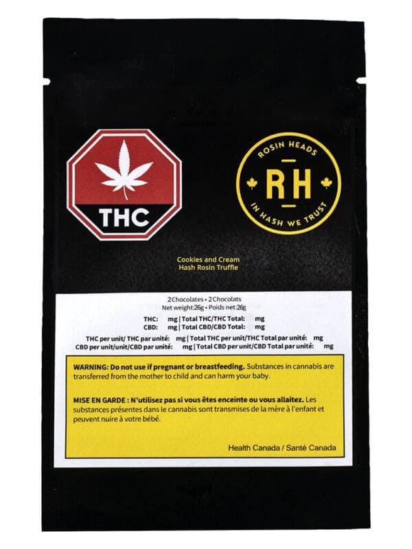 Cookies and Cream Hash Rosin Truffle 2 Pack by Rosin Heads. Premium chocolates featuring crunchy cookies, 20mg THC, & live rosin at Montrose Cannabis.