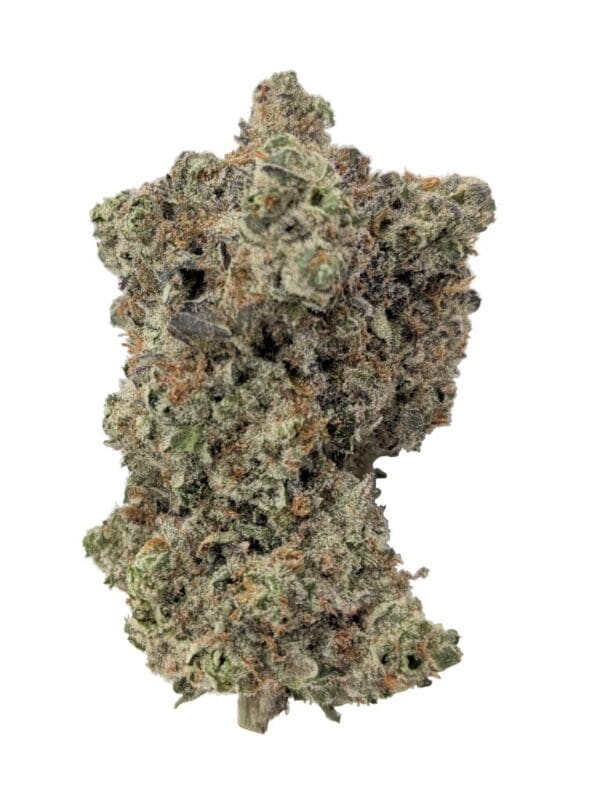 OKGN Peach hybrid cannabis flower by The Kitchen showing dense trichome-rich buds with peach dessert aroma profile