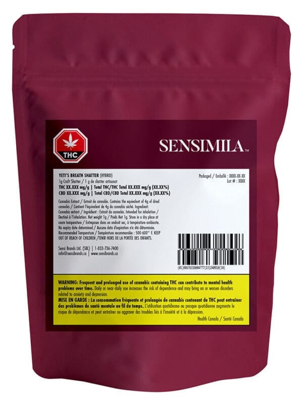 Yeti's Breath Shatter 1g by Sensimila hybrid cannabis concentrate made from premium small-batch flower.
