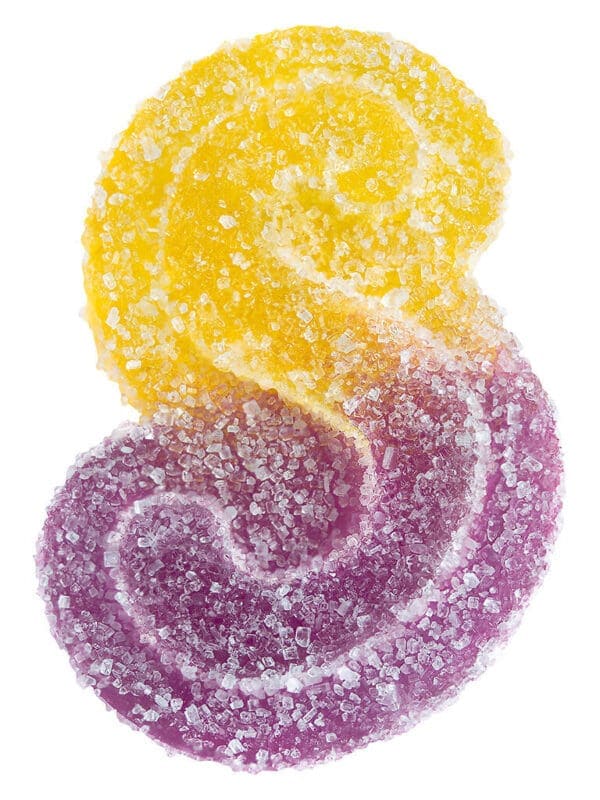 Fully Blasted Peach Passionfruit 10 Pack 1:1 Soft Chews by SOURZ by Spinach. Premium gummies with peach flavor, 100mg THC & CBN at Montrose Cannabis.