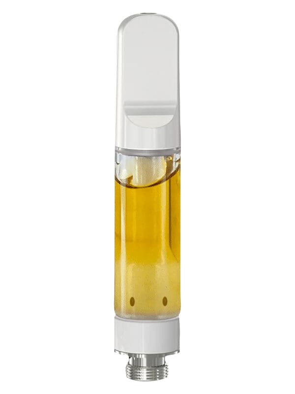 Woody Nelson Cured Resin Vape 510 full ceramic cartridge next to its open tan product packaging case.
