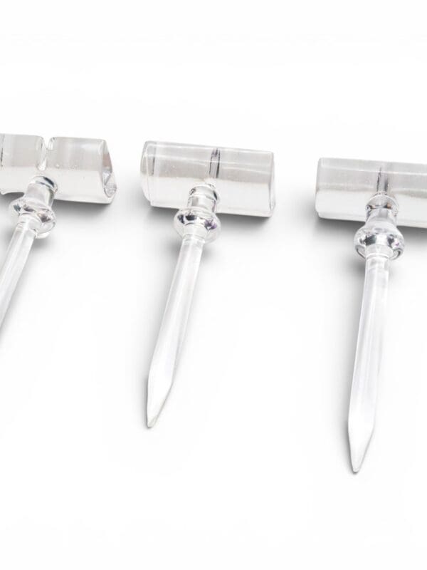 Quave Club Bangers V2 Dab Tool clear glass concentrate tools with T-shaped handles and pointed tips.