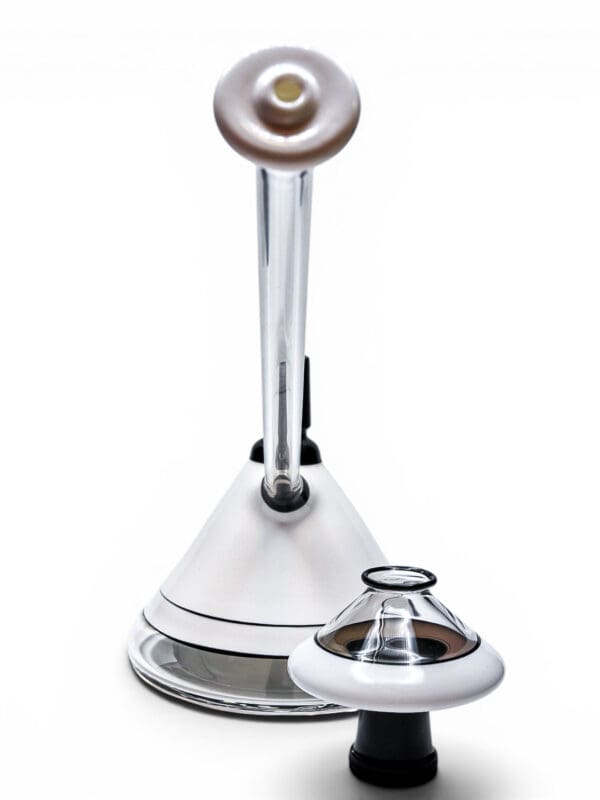 JAG Art Deco Pro Cane dab rig with matching glass carb cap displayed separately beside the rig.