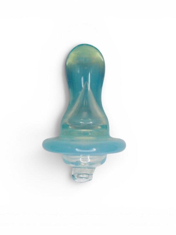 Front view of Aqua Bubble Carb Cap with rounded blue handle, circular cap shape, and small top airflow hole.