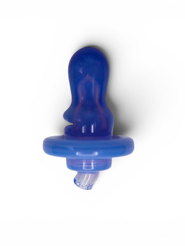 Front view of Cobalt Bubble Carb Cap with rounded blue handle, circular cap shape, and small top airflow hole.