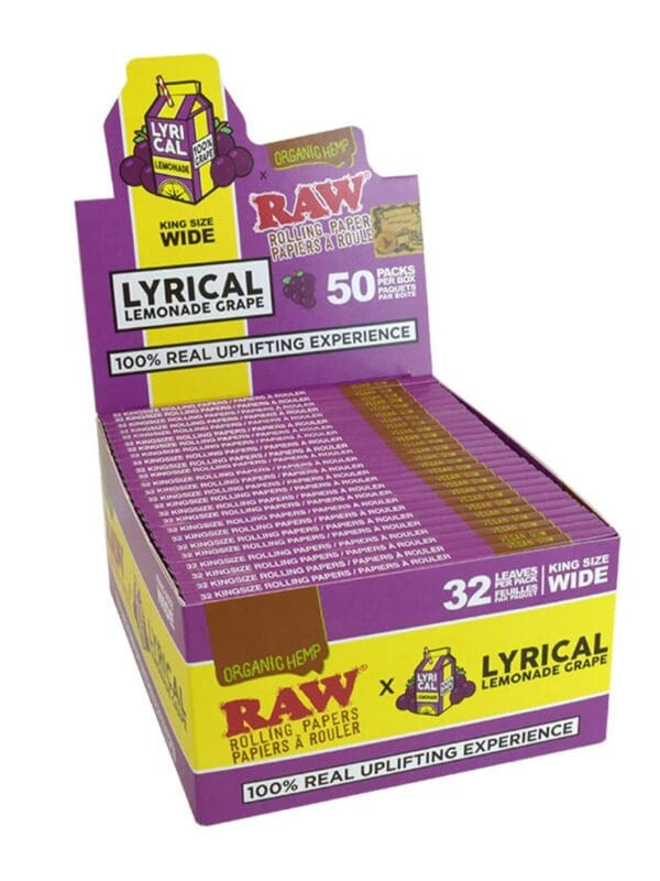 RAW x Lyrical Lemonade Grape King Size Wide Rolling Papers 32 Pack Montrose Cannabis (1)
