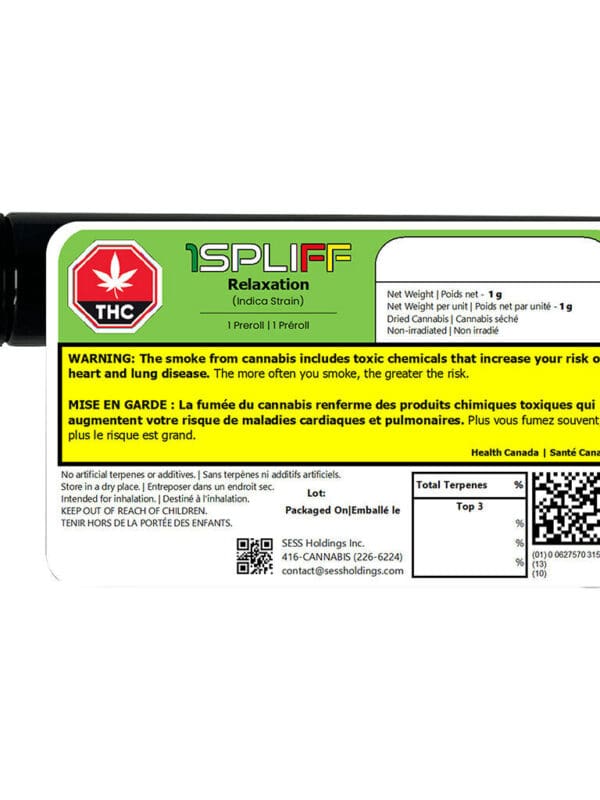 Relaxation Pre-Roll Single 1x1g – 1Spliff Pre-Rolls | Montrose Cannabis