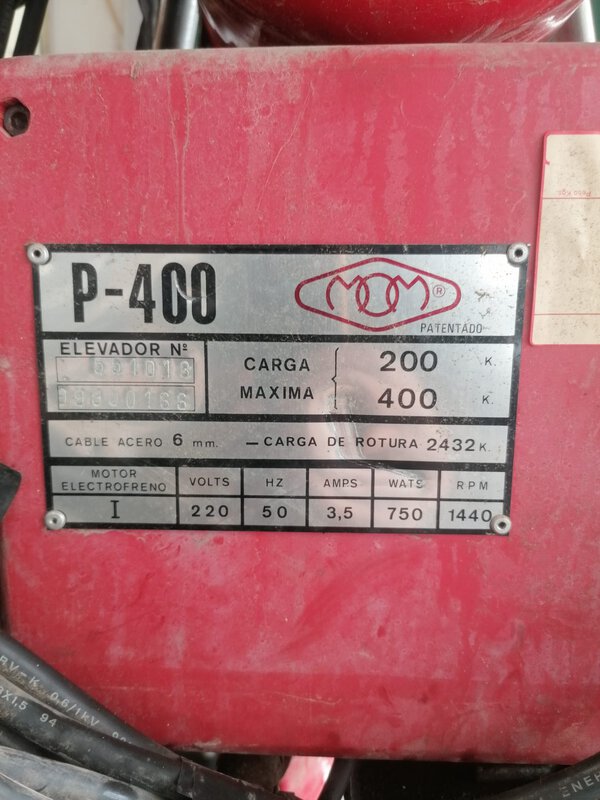 polipasto eléctrico mom p 400 | 400 kg de carga máxima