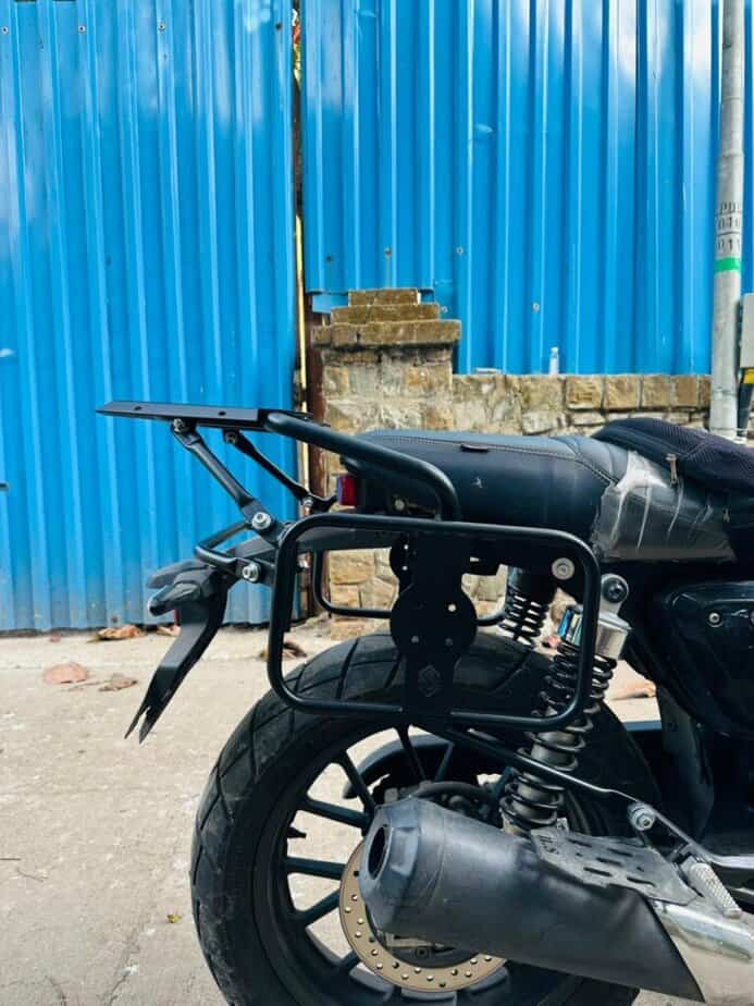 Saddle stay with top rack installed on Honda RS 350