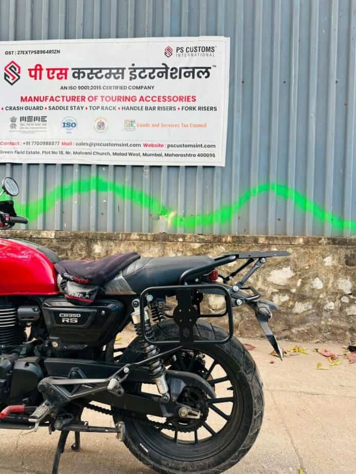 Saddle stay with top rack installed on Honda RS 350