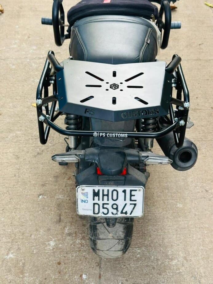 Saddle stay with top rack installed on Honda RS 350