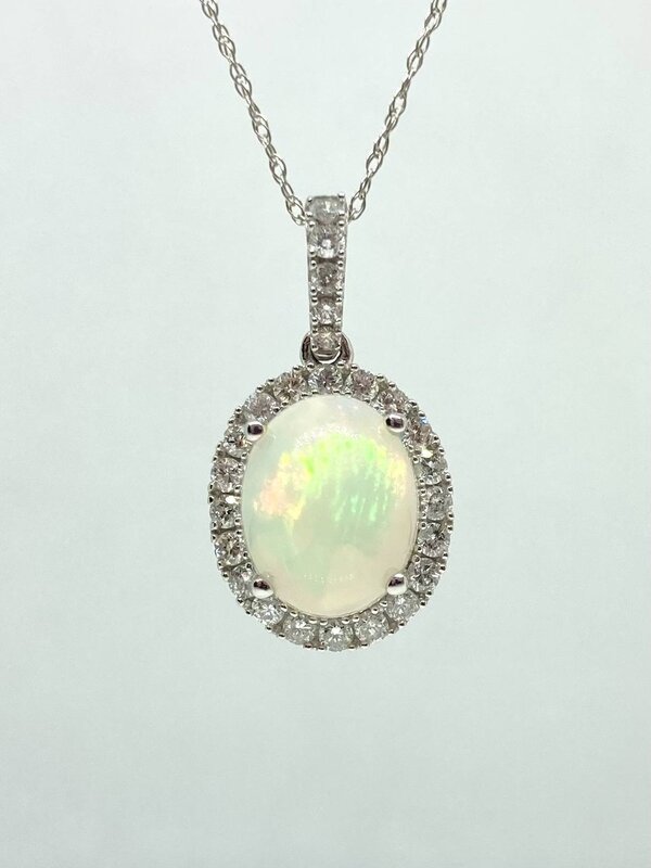 14kw Jelly Opal and .39ctw Diamond Necklace
