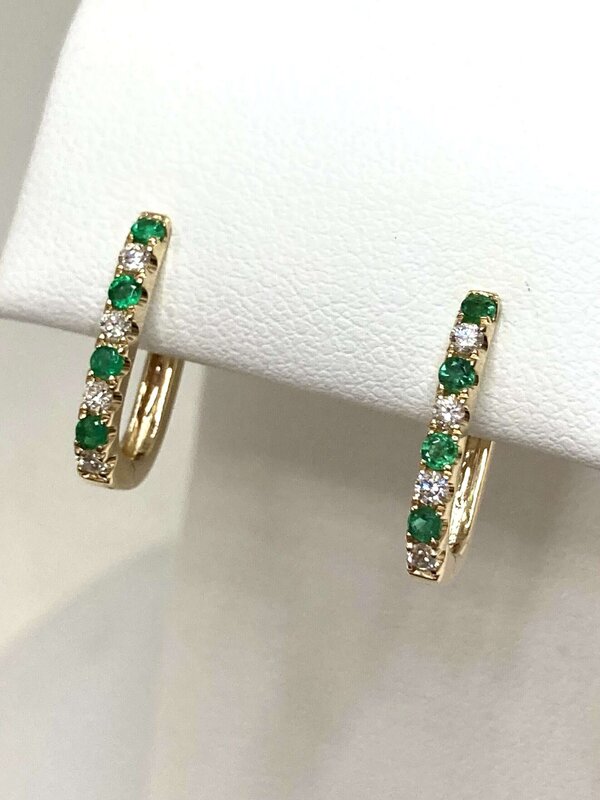 14K Yellow gold Diamond and Emerald Earrings