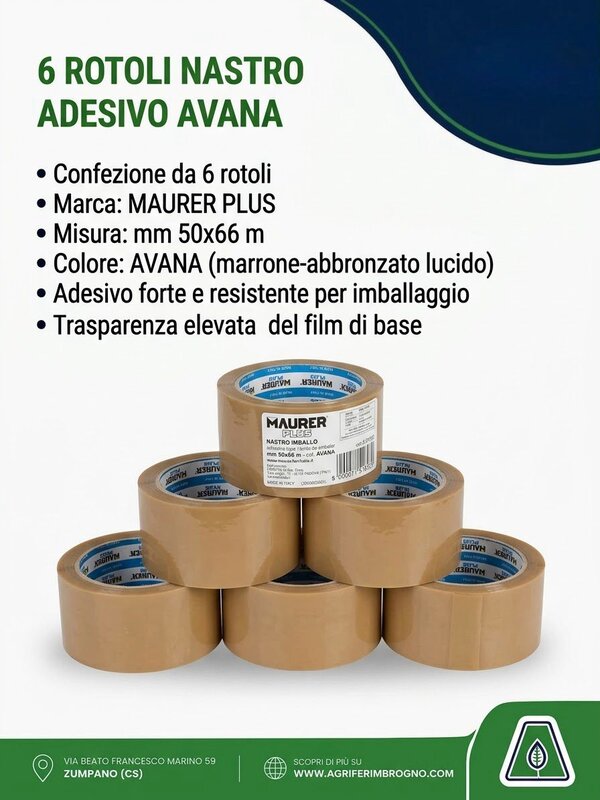 NASTRO ADESIVO PER IMBALLO MAURER PLUS AVANA 50 MM X 66 MT (SET 6 ROTOLI)