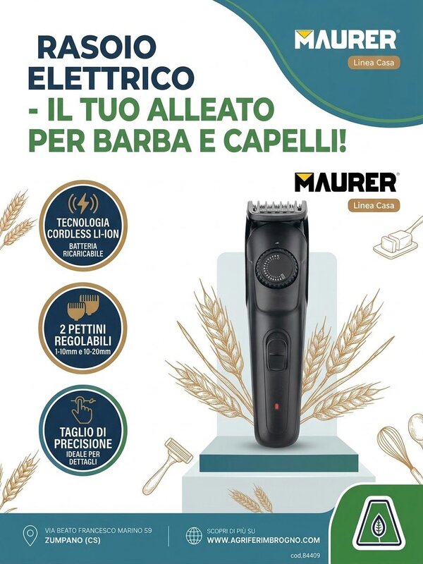 Rasoio Elettrico Ricaricabile Maurer Linea Casa - Regolabarba e Tagliacapelli Cordless Li-Ion