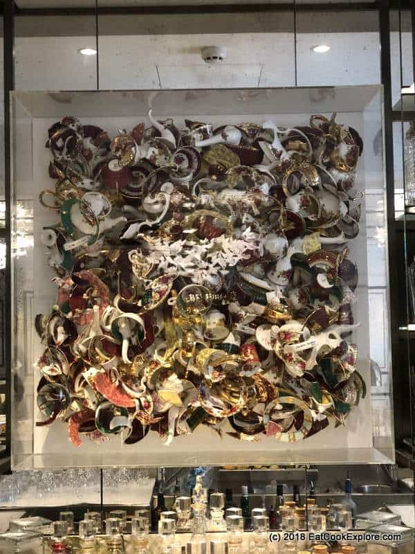 Art Installation at the Park Room bar made with tea cups and crockery