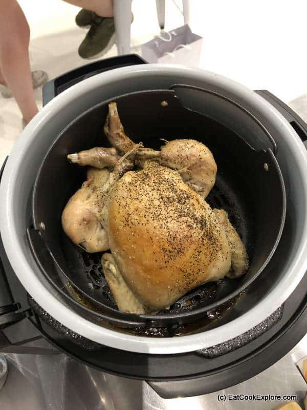 Pressure cooked roast chicken after in Ninja Foodi