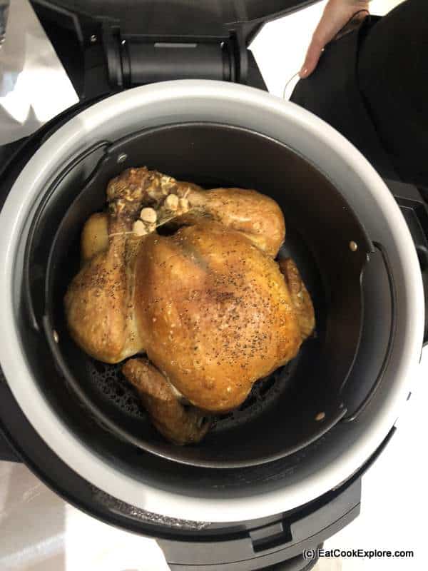 golden roast chicken after using the crisper