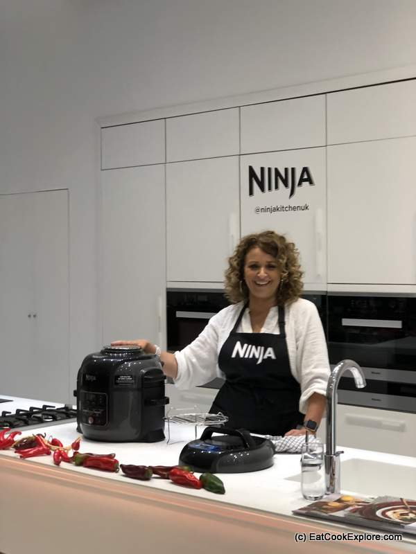 Nadia Sawalha demonstrating the Ninja Foodi