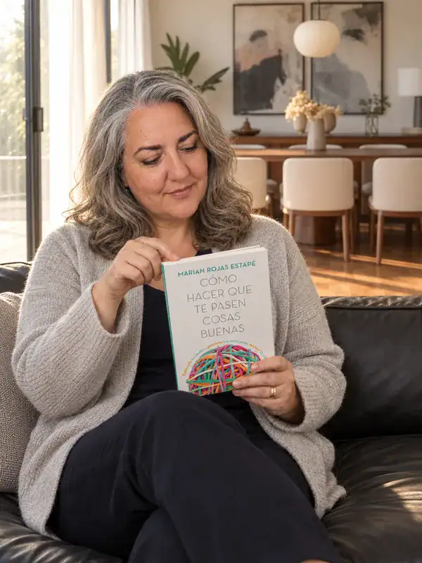 Mujer leyendo un libro sentada en el sofá