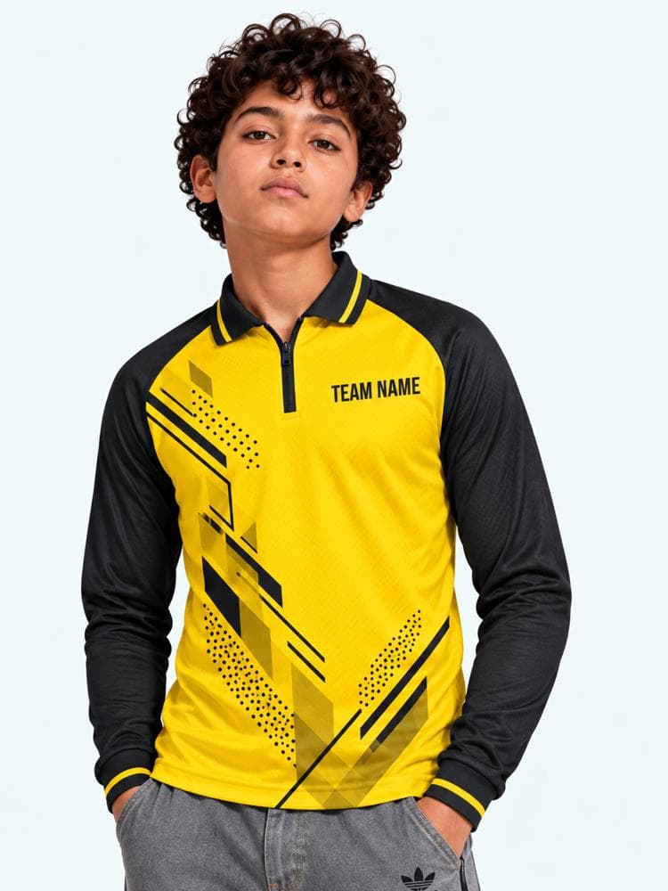 Kids Custom Cricket Jersey — Zip Polo, Full Sleeve, Raglan