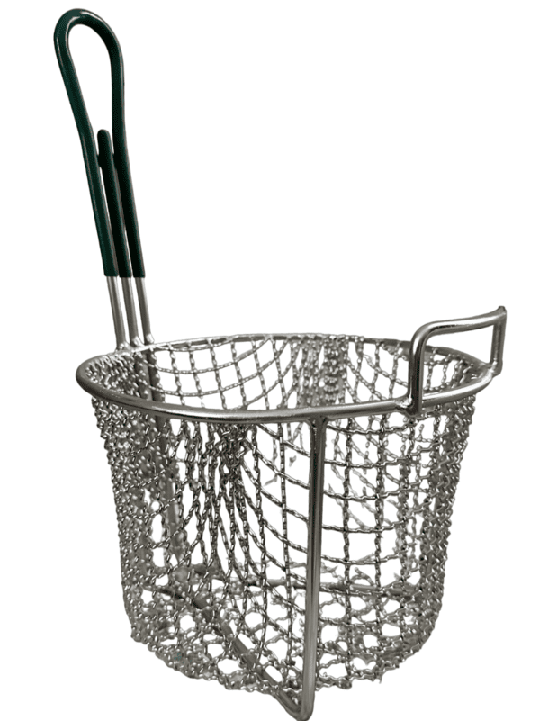 Quality Industries Basket, Stainless Steel, Crispy, Green Handle, 240x240x178mm, ~9.5x9.5x7in