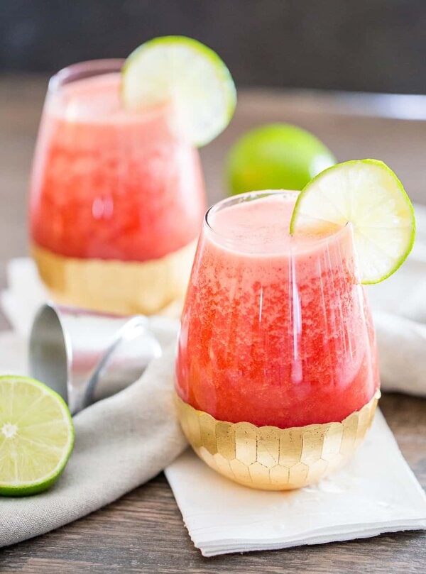 two tequila drinks with watermelon