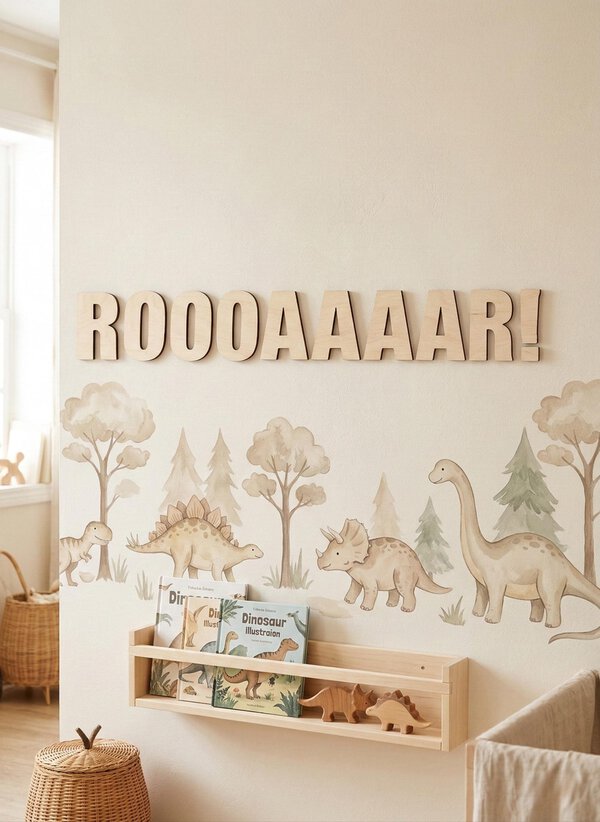 Wooden Roar Sign for Kids Room, Dinosaur Nursery Wall Art, Playroom Word Decor
