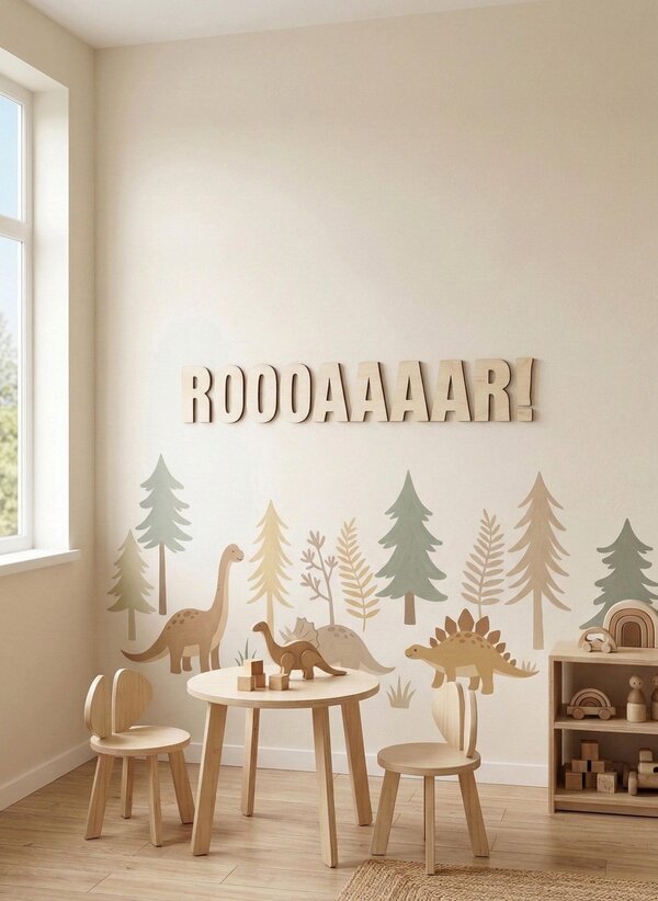 Wooden Roar Sign for Kids Room, Dinosaur Nursery Wall Art, Playroom Word Decor