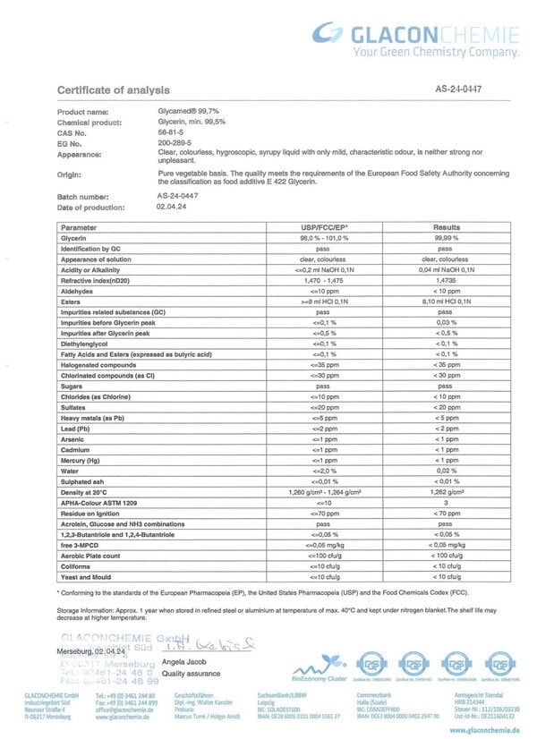 Глицерин 99,7% пищевой Glaconchemie GmbH