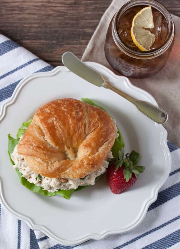 Chicken Salad with Grapes on a Croissant from above