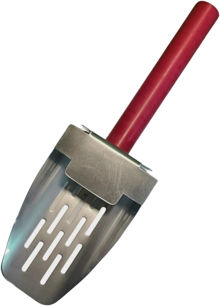 Quality Industries Onion Ring Scoop, Stainless Steel, Perforated, Red Handle - Image 3