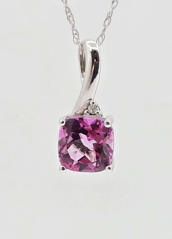 14k 1ct Pink Tourmaline and Diamond Necklace